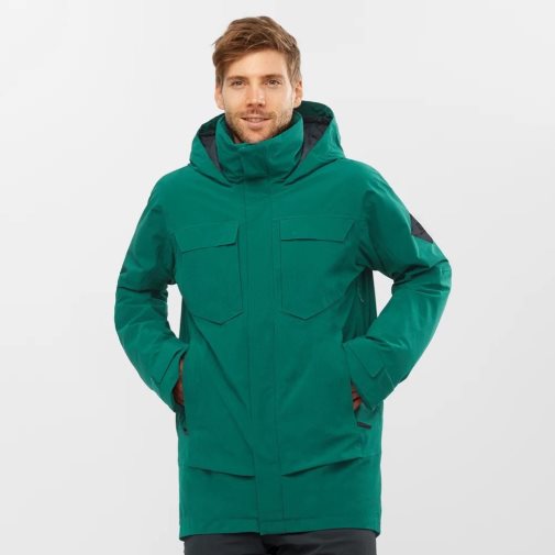 Green Salomon Stance Cargo Insulated Hooded Men's Ski Jackets | PH 23409R